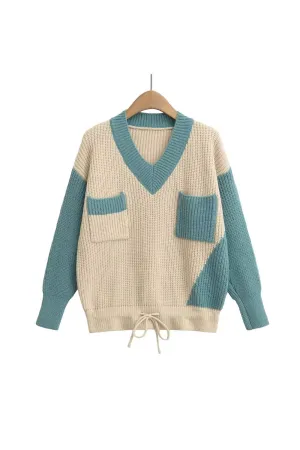 ' Eleanor' Color - Block V - Neck Knit Top