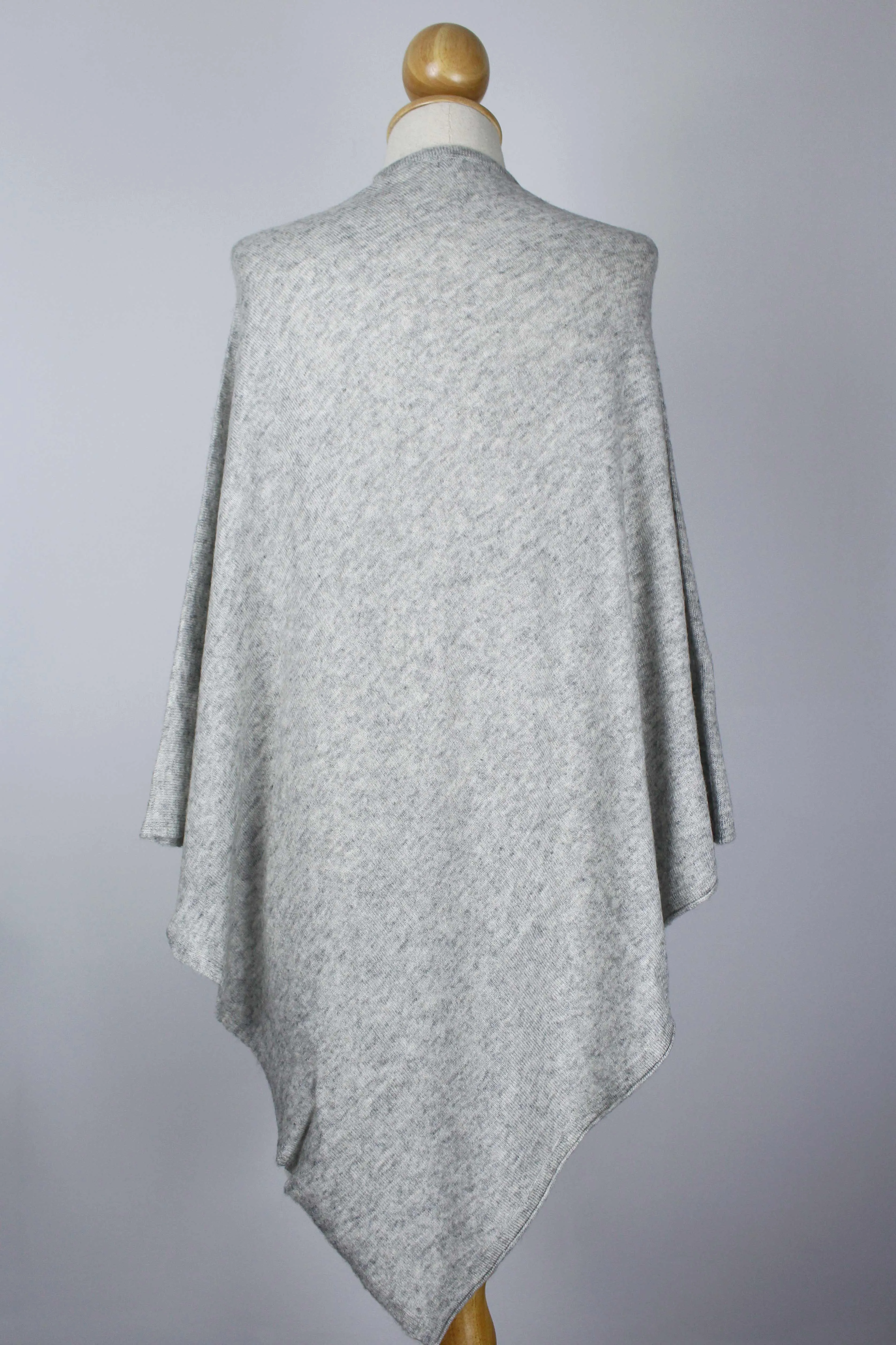 100% Cashmere Light Gray Poncho For Women