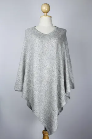 100% Cashmere Light Gray Poncho For Women