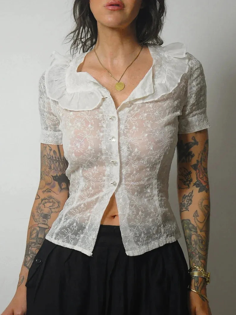 1950's Sheer Floral Lace Blouse