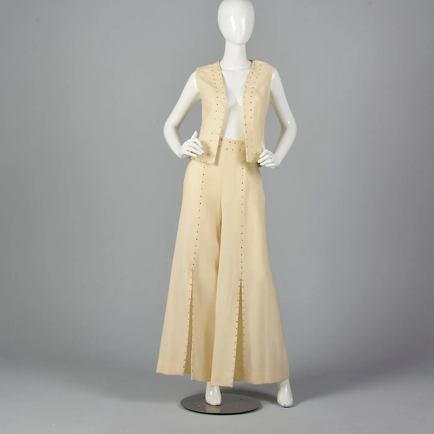1970s Cream Wool Vest with Palazzo Pants