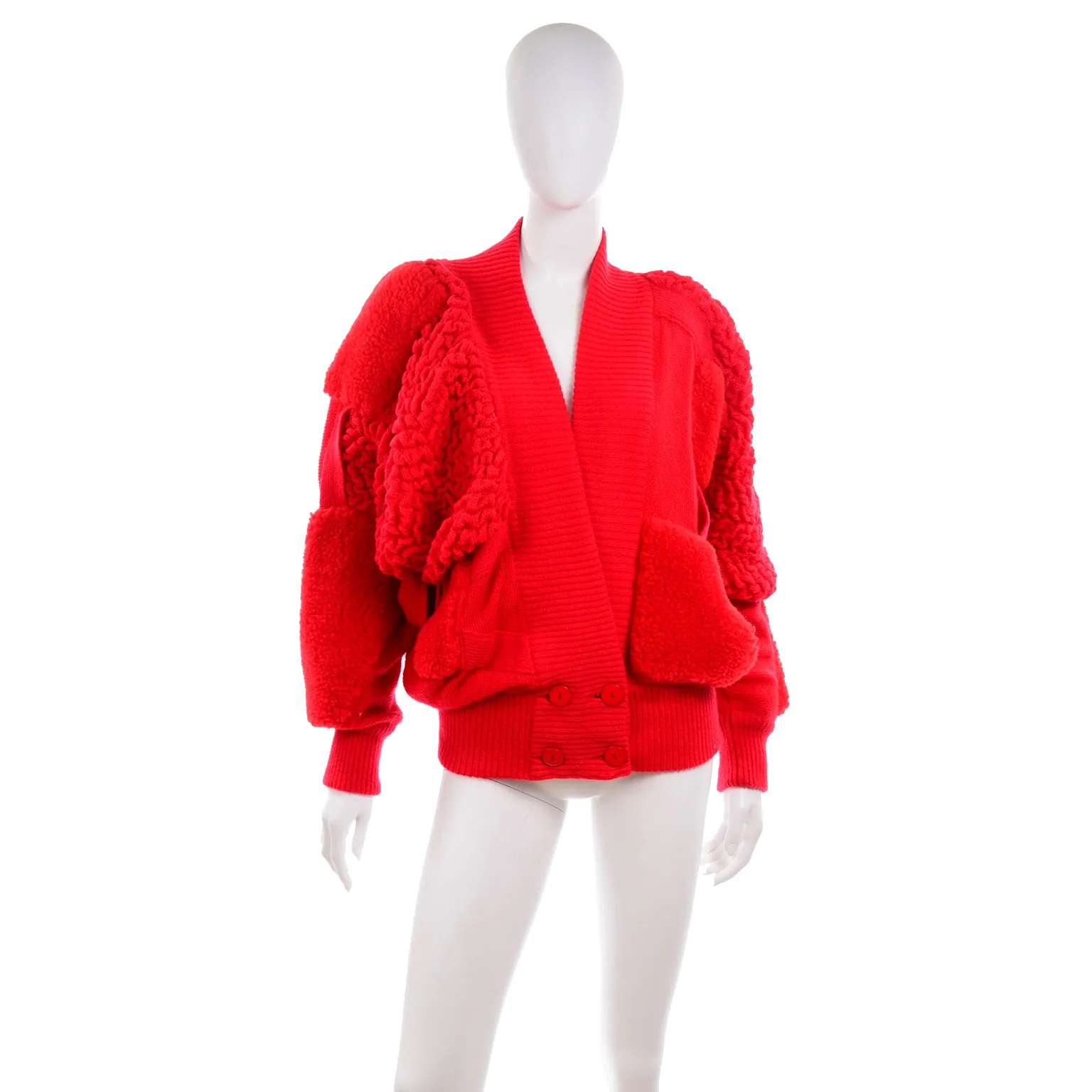 1980s Escada Avant Garde Oversized Red Knit Sweater