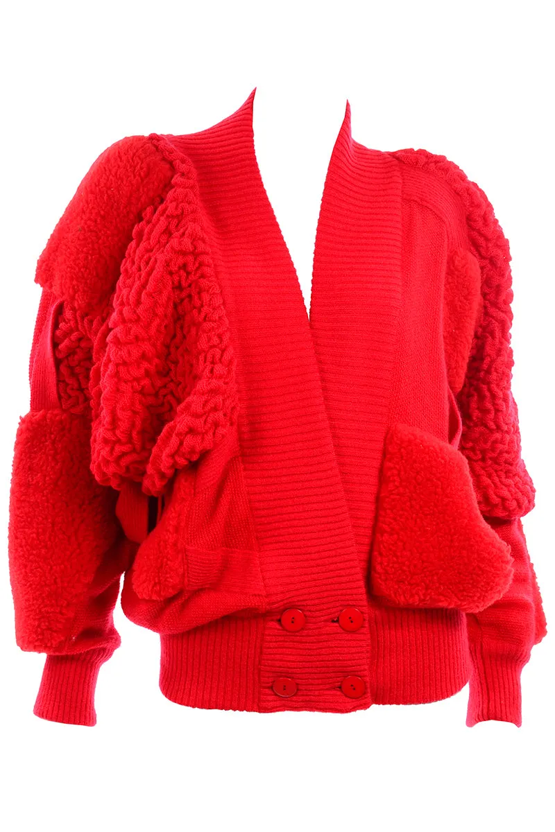1980s Escada Avant Garde Oversized Red Knit Sweater