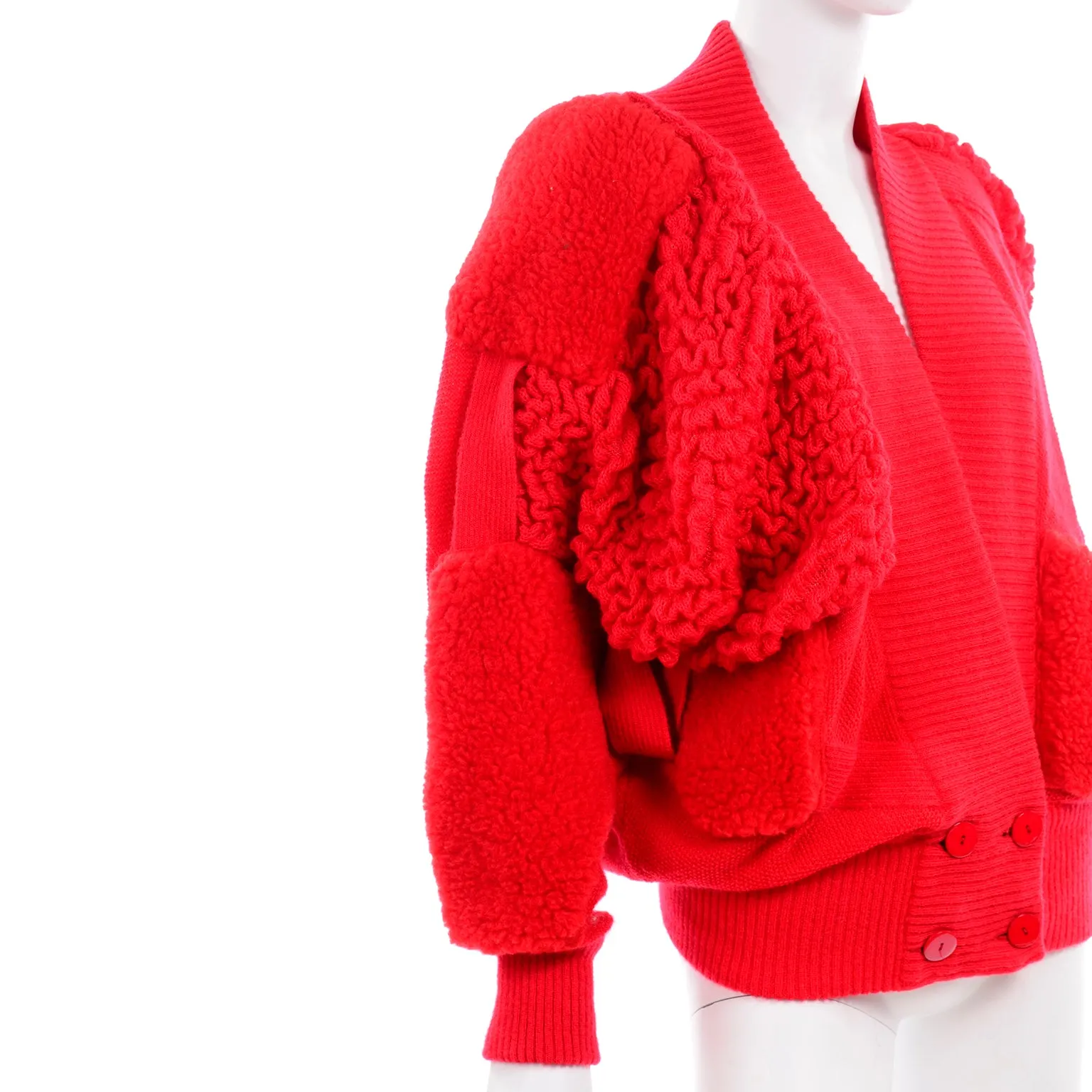 1980s Escada Avant Garde Oversized Red Knit Sweater