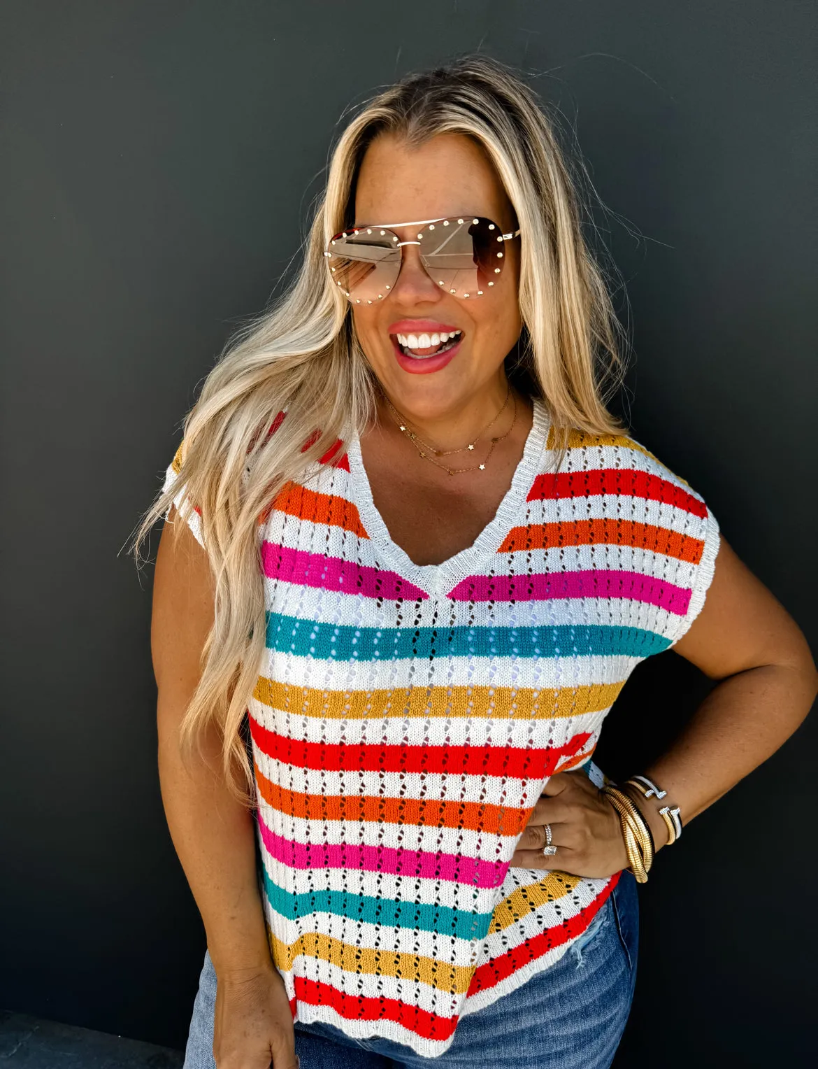 1X ONLY Cali Girl Knit Top in white