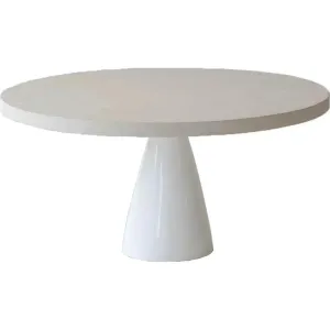 35" White Round Coffee Table Concrete Top With Plastic Base