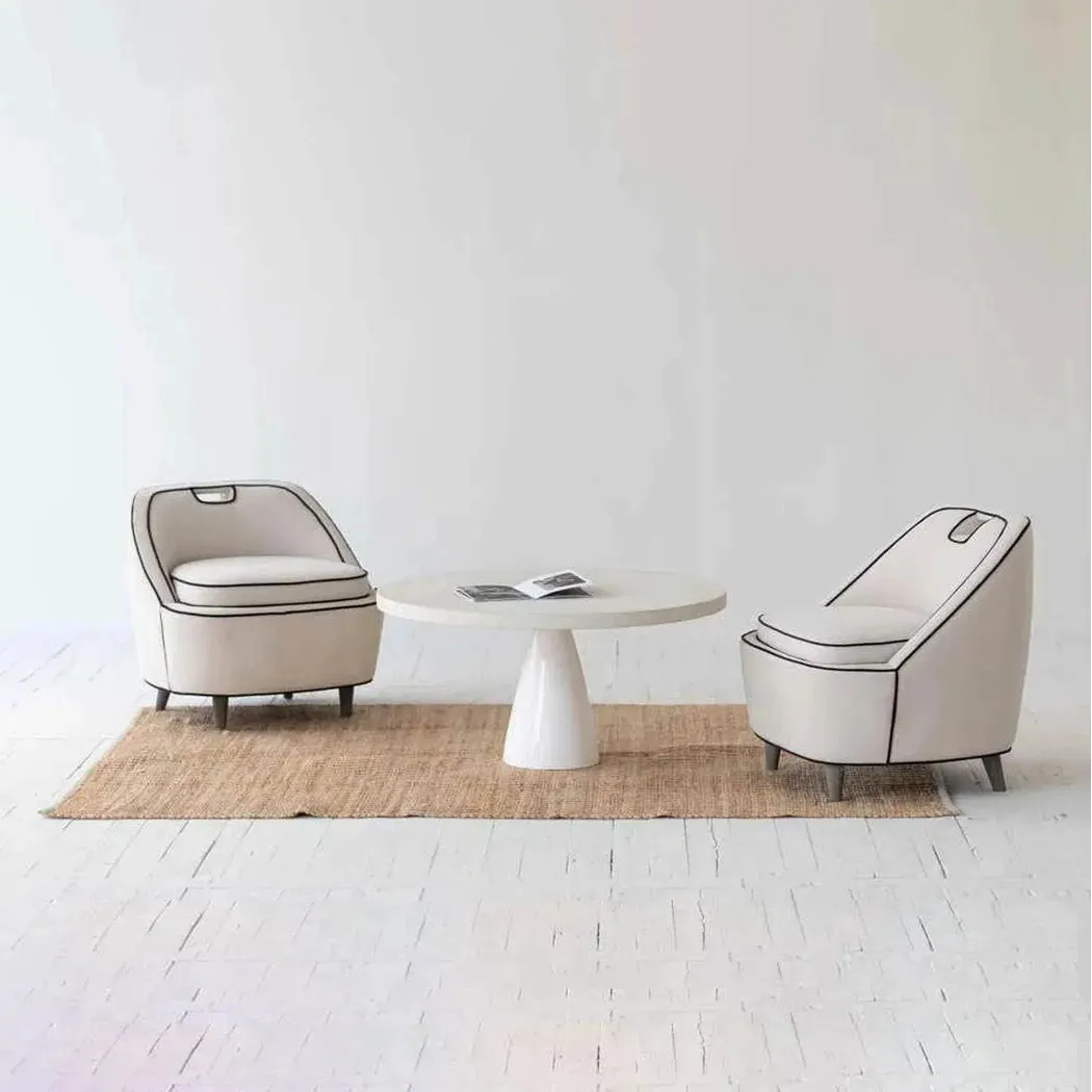 35" White Round Coffee Table Concrete Top With Plastic Base