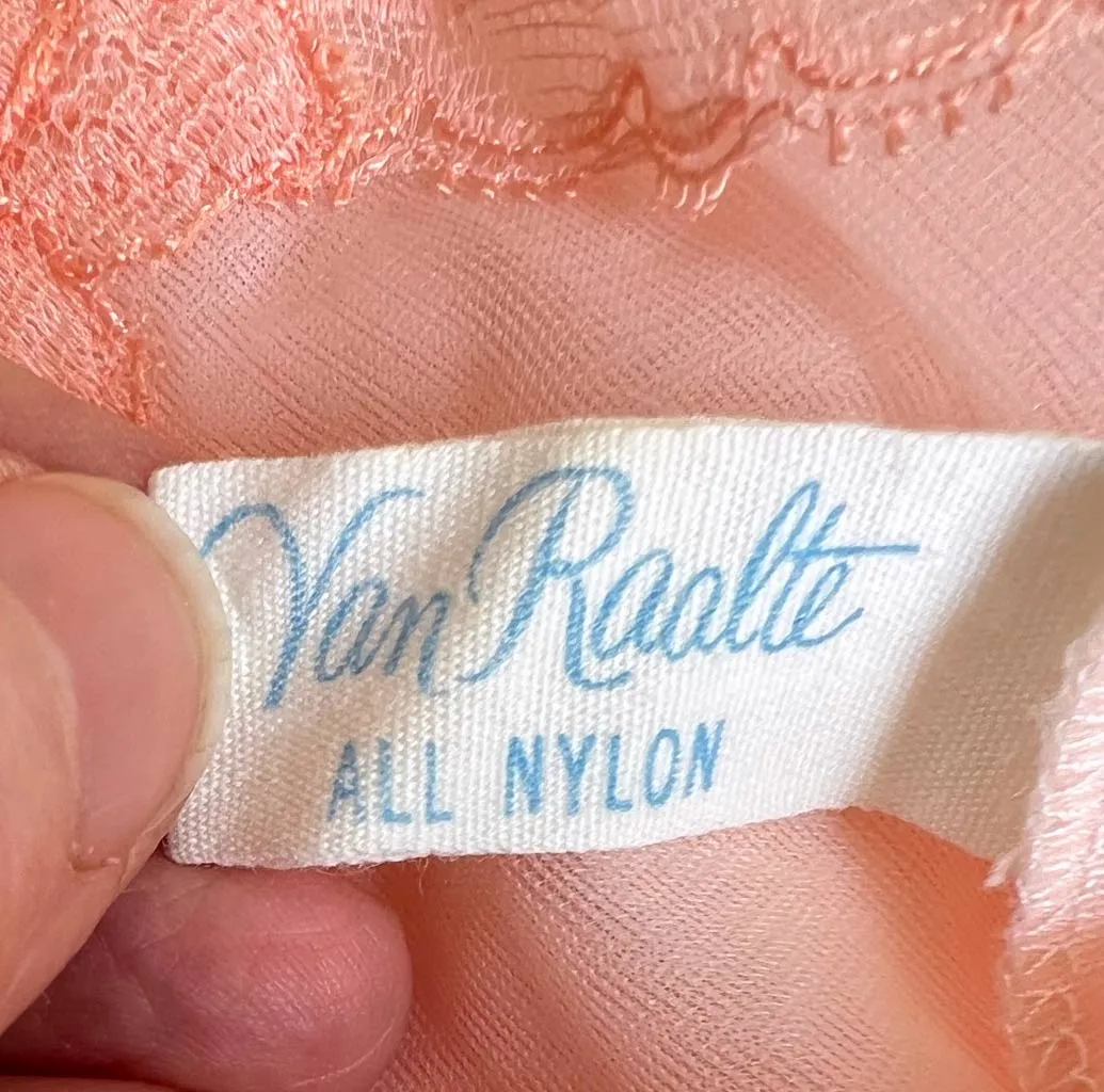 50s Nylon Chiffon Top Pink BabyDoll60s PJ Pajama Top Lace Roses VFG Van Raalte