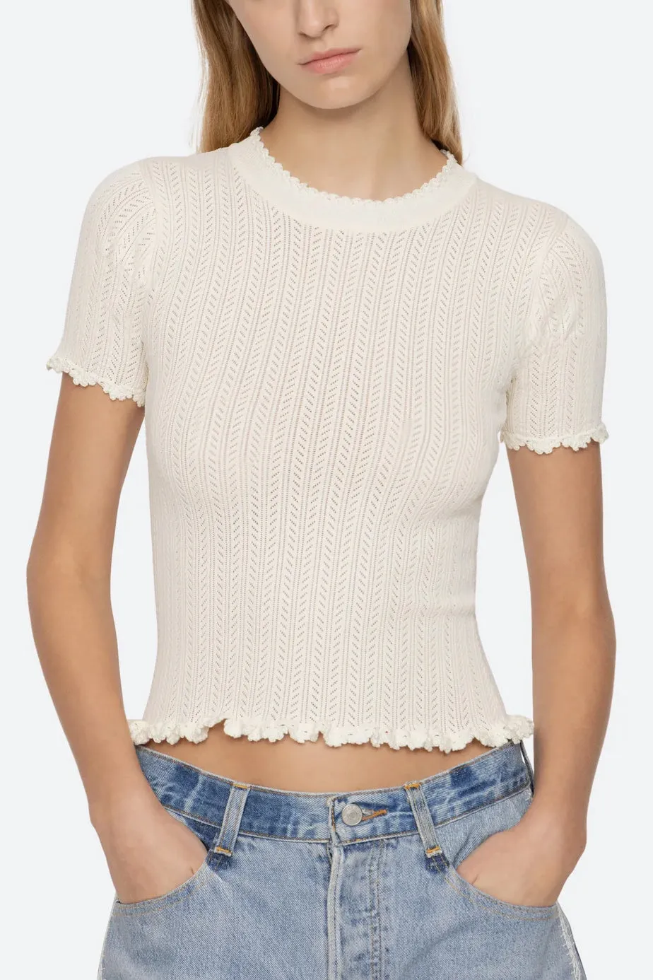 Abbie Knit Tee in Cream