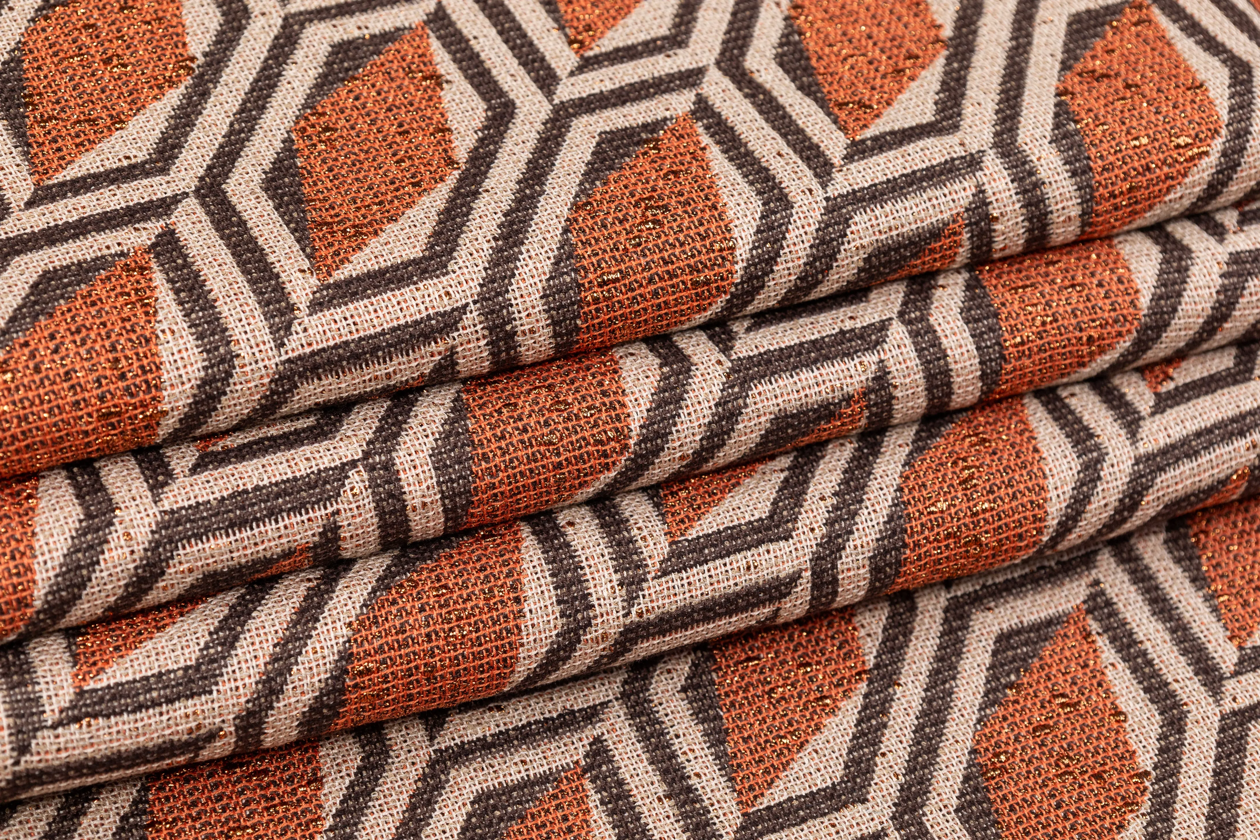 Abstract Metallic Italian Tweed - Orange / Beige