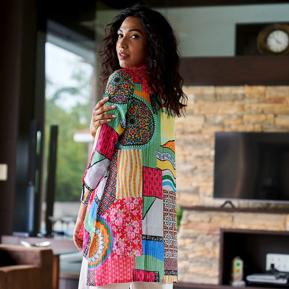 Abstract Print Crepe Shirt Top