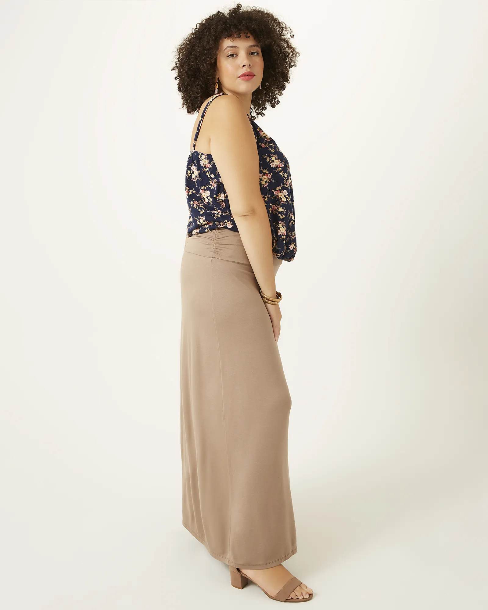 Adriatic Ruched Foldover Maxi Skirt | Taupe