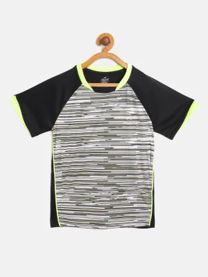 Alcis Boys Black White Striped Round Neck Antimicrobial Sustainable T-shirt