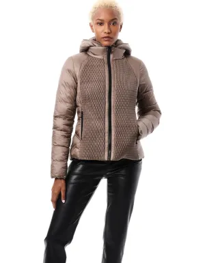 All Over Texture Short Puffer Jacket Liquid Metal