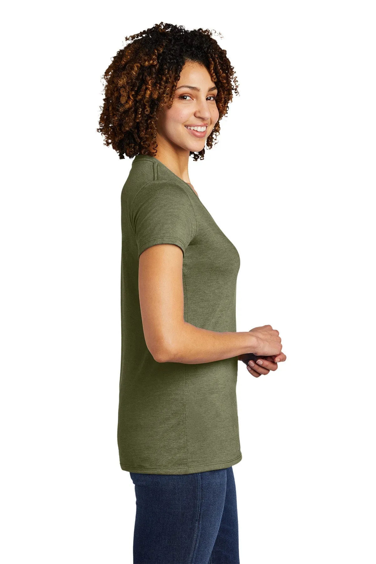 Allmade Women's Tri-Blend Custom V-Neck Tee, Olive You Green