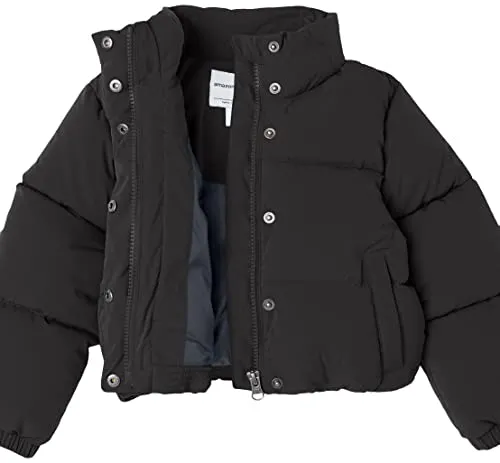Amazon Essentials Girls' Modern Matte Puffer, Black, Small