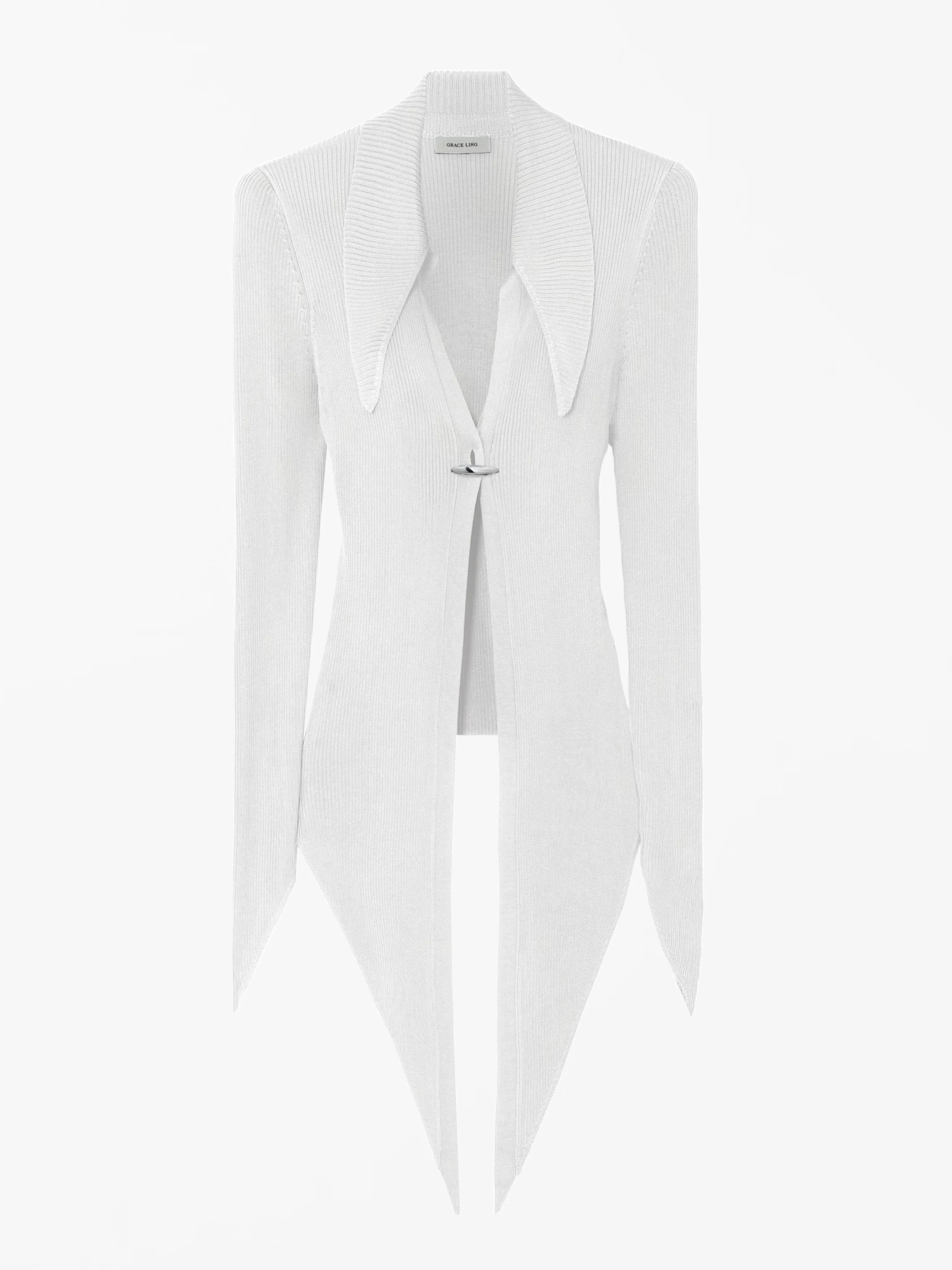 ANGULAR RIBBED-KNIT CARDIGAN - IVORY