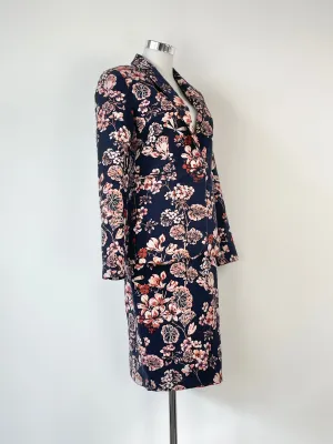 Ann Taylor Navy Blue Floral Two-Piece Blazer & Skirt Set - AU8