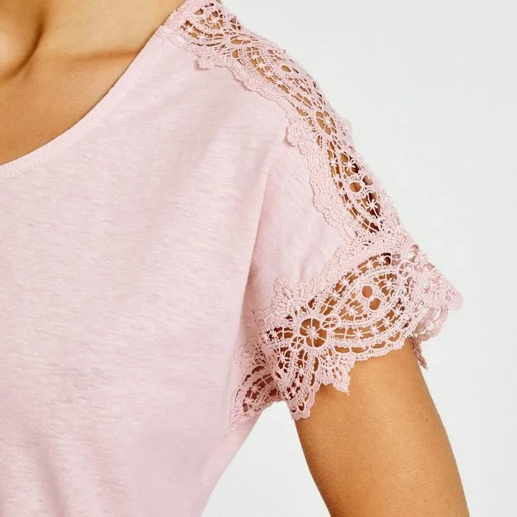 Antique Pink Lace Sleeve Top