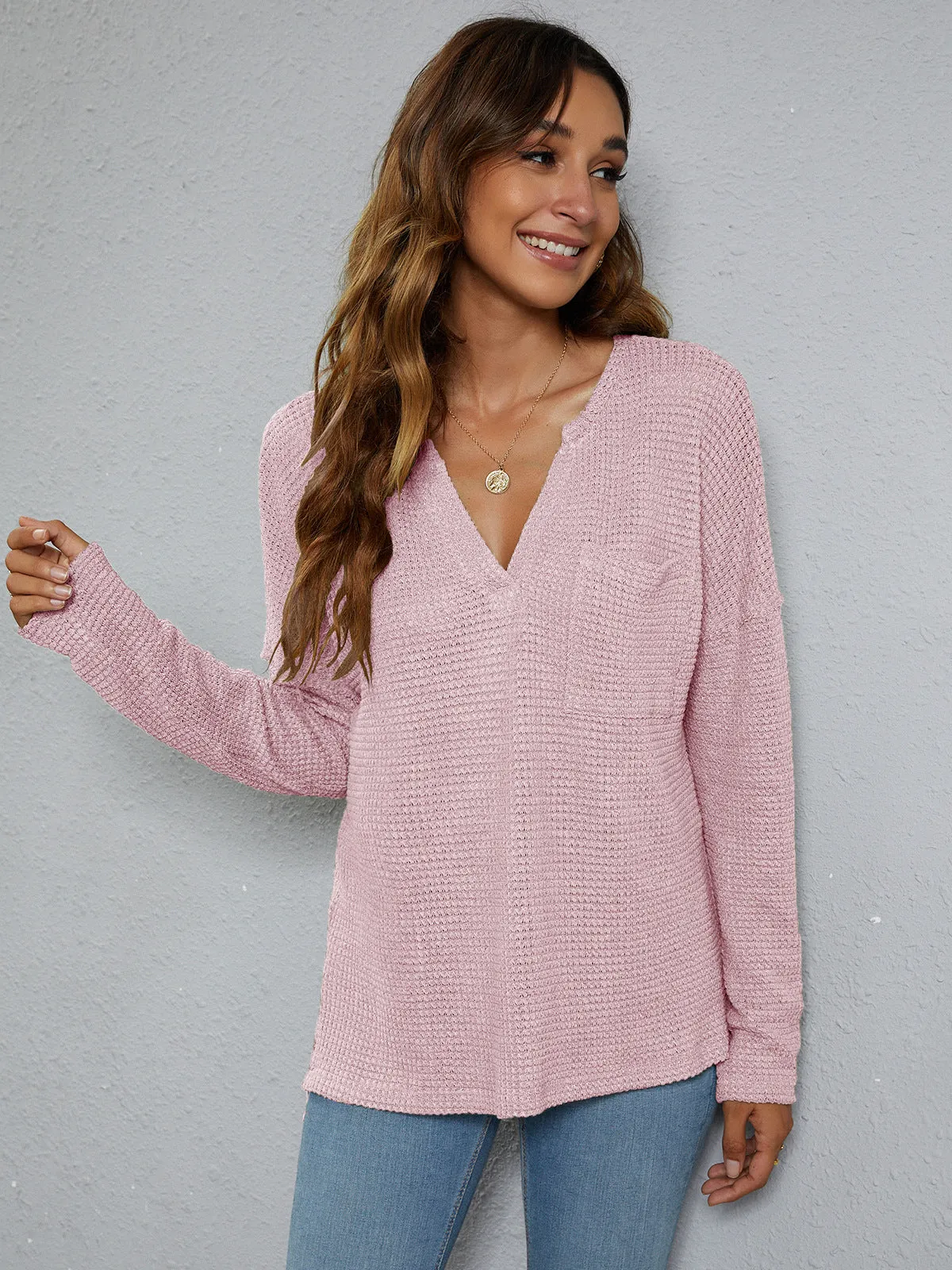 *APP EXCLUSIVE* Dropped Shoulder High-Low Waffle-Knit Top