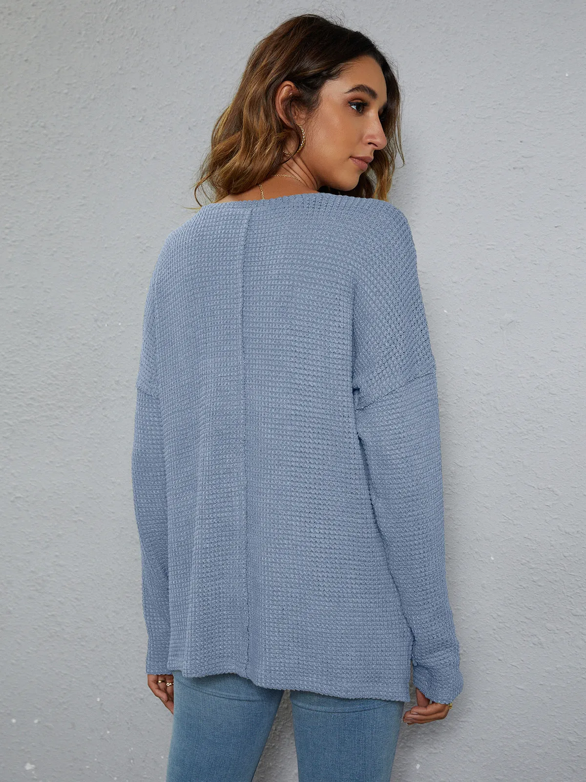 *APP EXCLUSIVE* Dropped Shoulder High-Low Waffle-Knit Top