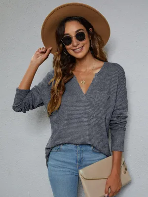 *APP EXCLUSIVE* Dropped Shoulder High-Low Waffle-Knit Top