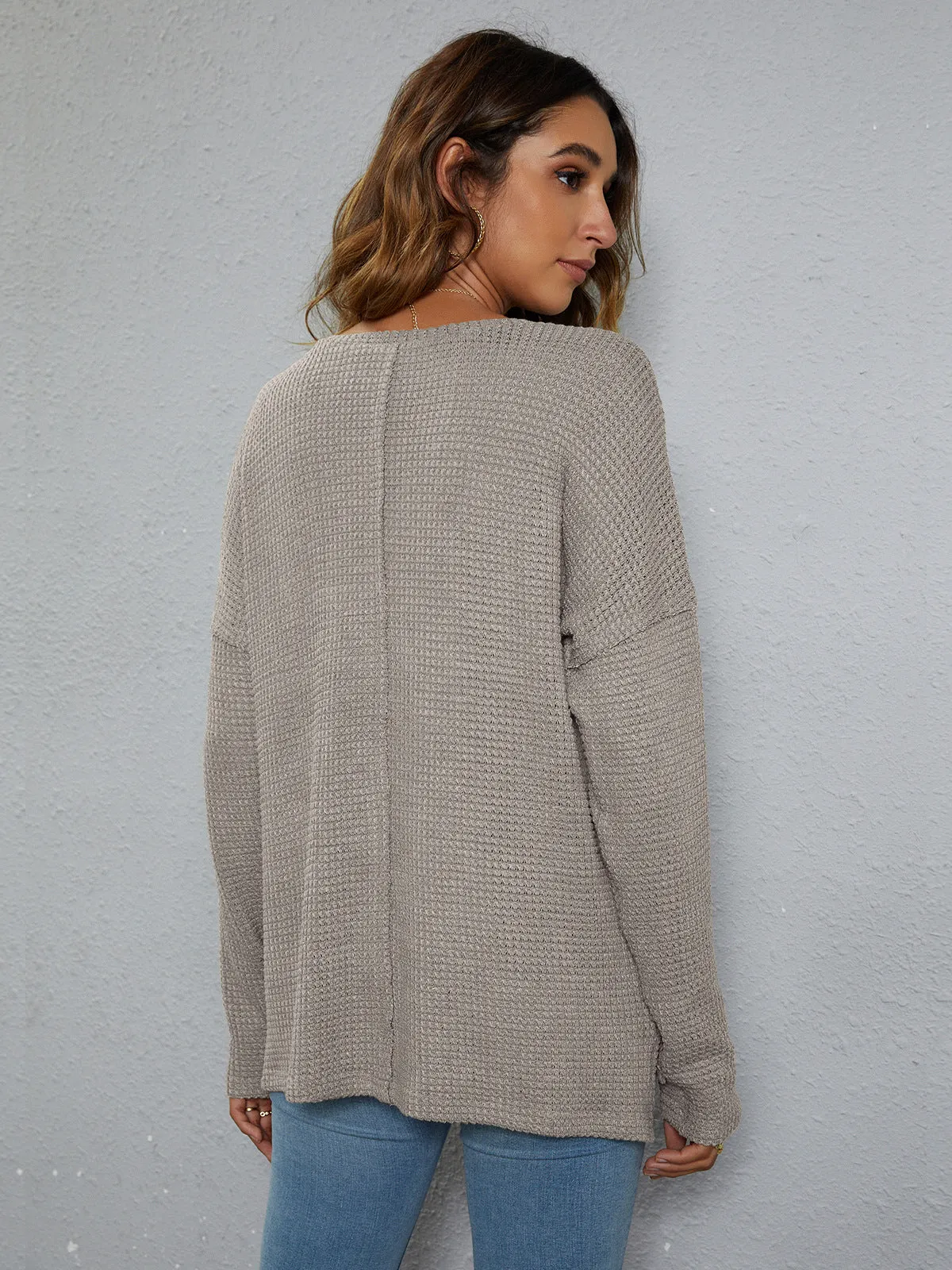 *APP EXCLUSIVE* Dropped Shoulder High-Low Waffle-Knit Top