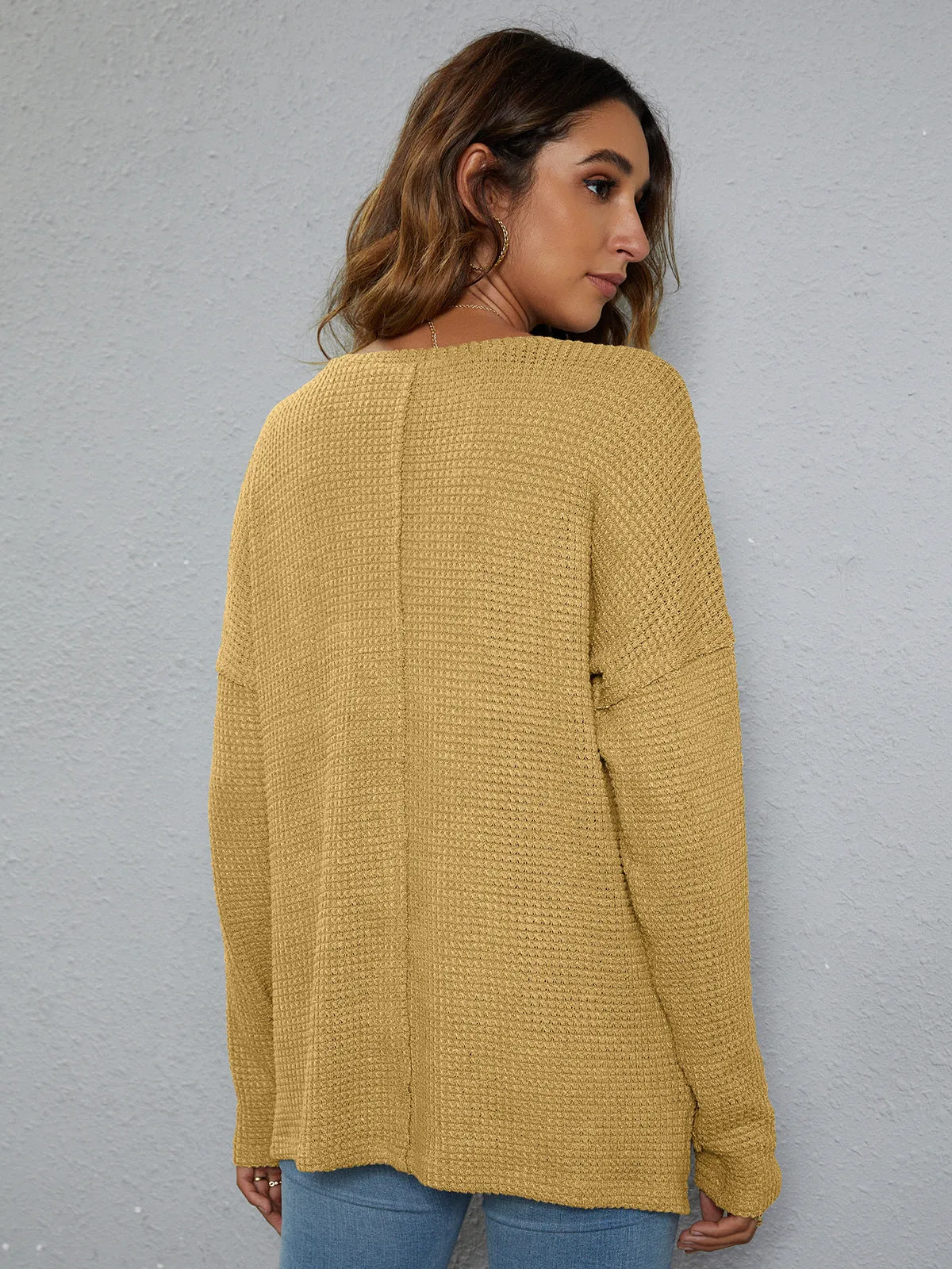 *APP EXCLUSIVE* Dropped Shoulder High-Low Waffle-Knit Top
