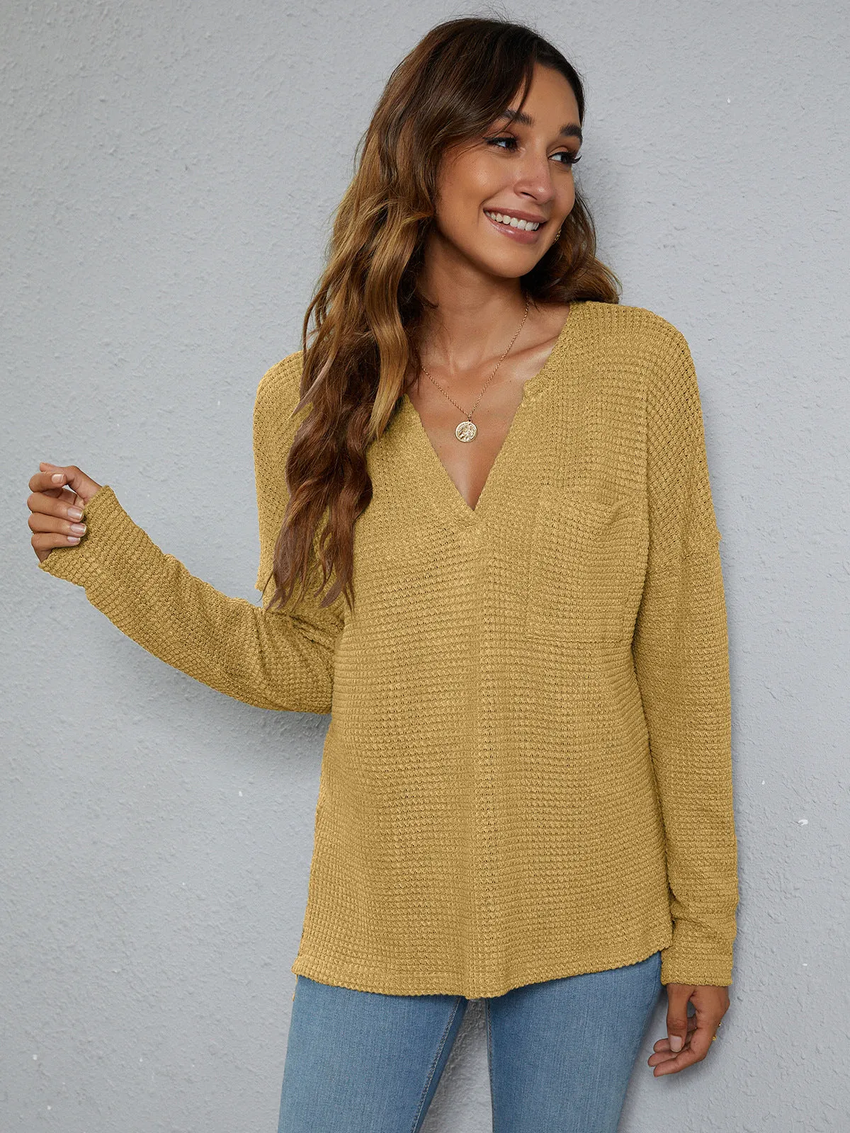 *APP EXCLUSIVE* Dropped Shoulder High-Low Waffle-Knit Top