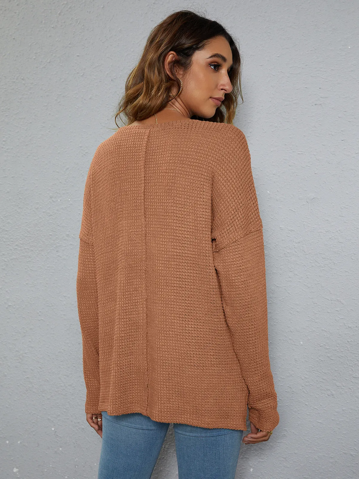 *APP EXCLUSIVE* Dropped Shoulder High-Low Waffle-Knit Top