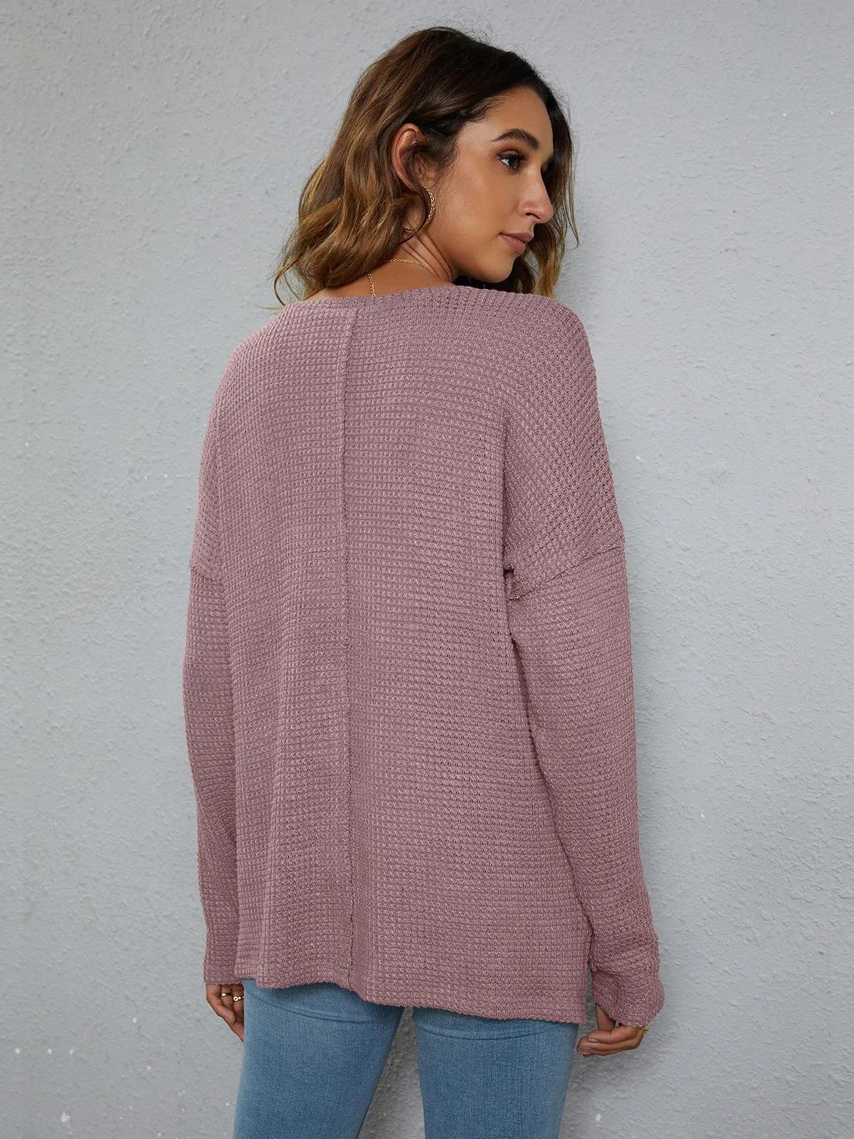 *APP EXCLUSIVE* Dropped Shoulder High-Low Waffle-Knit Top