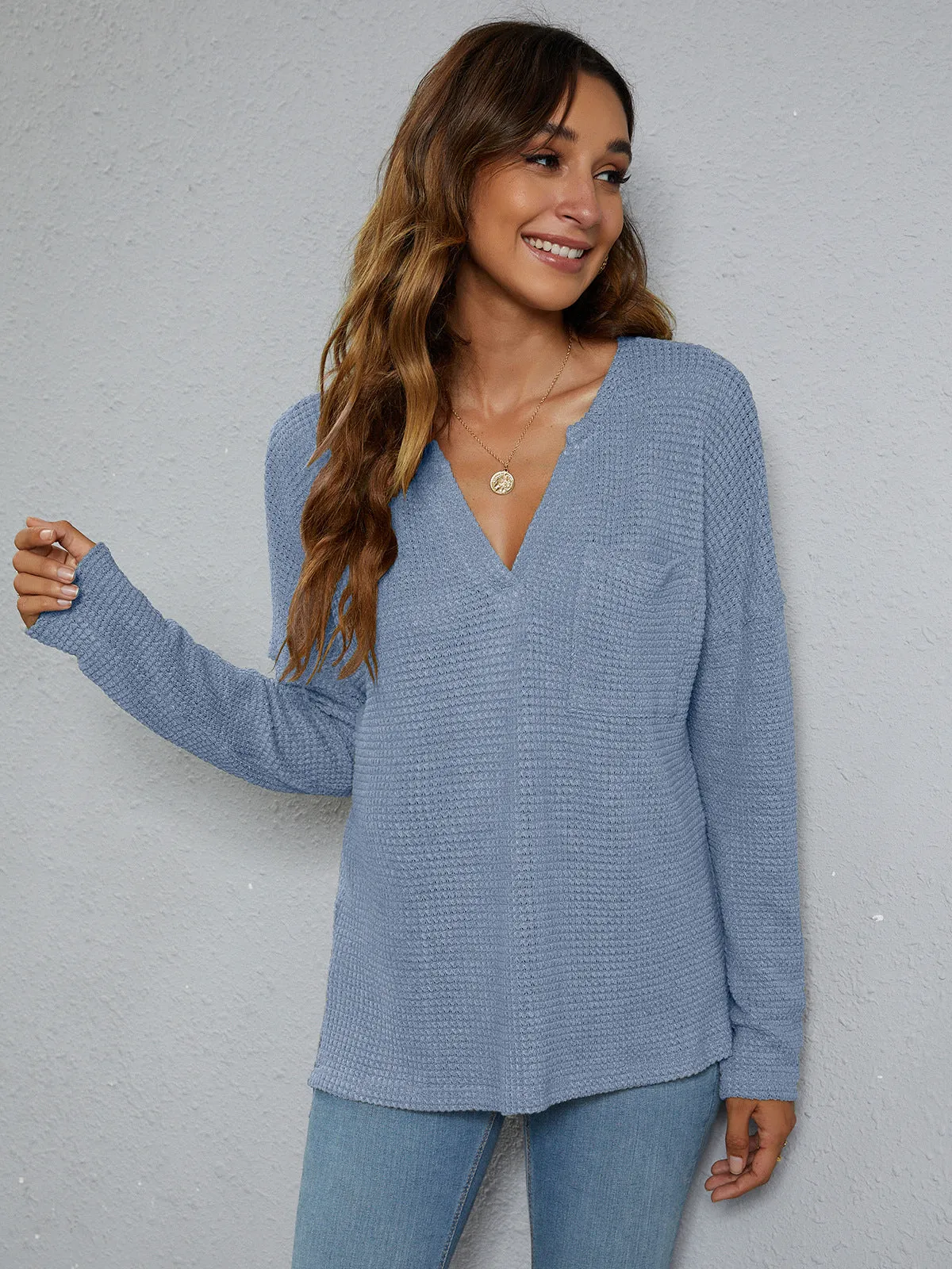 *APP EXCLUSIVE* Dropped Shoulder High-Low Waffle-Knit Top
