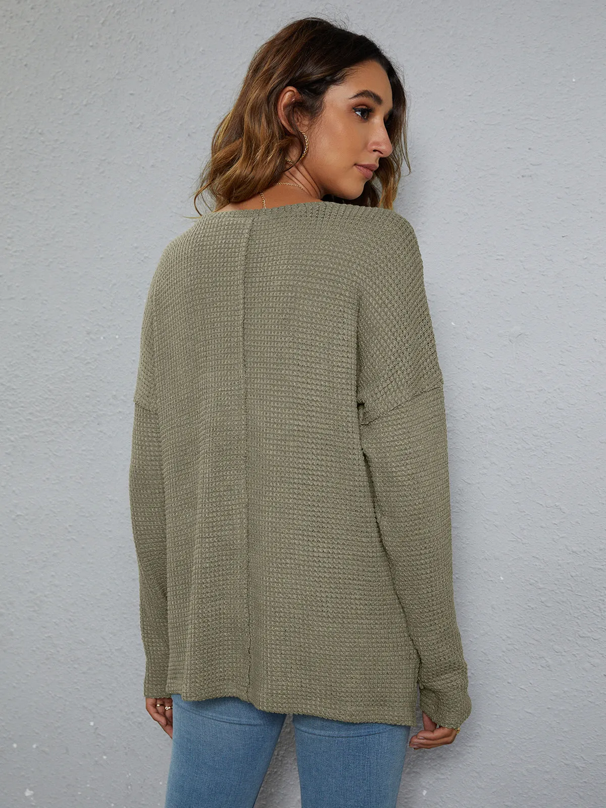 *APP EXCLUSIVE* Dropped Shoulder High-Low Waffle-Knit Top