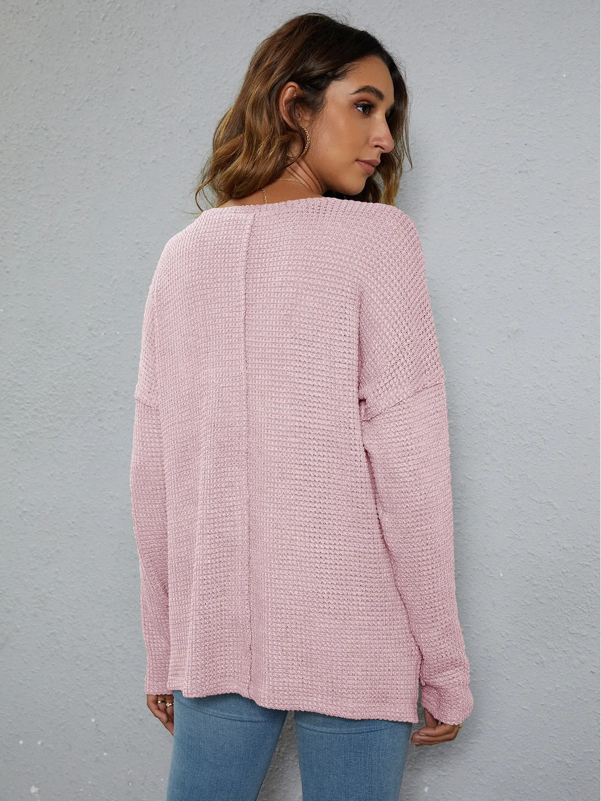 *APP EXCLUSIVE* Dropped Shoulder High-Low Waffle-Knit Top
