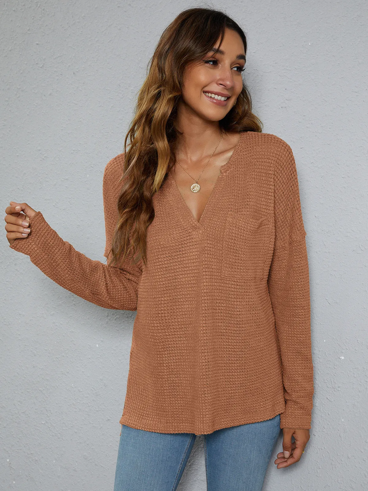 *APP EXCLUSIVE* Dropped Shoulder High-Low Waffle-Knit Top