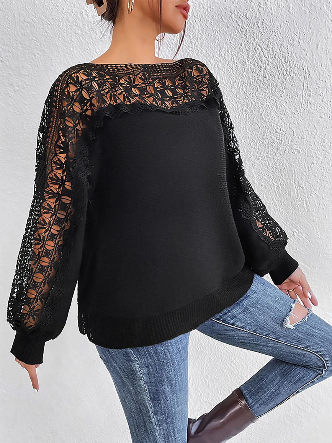 *APP EXCLUSIVE* Lace Trim Boat Neck Knit Top
