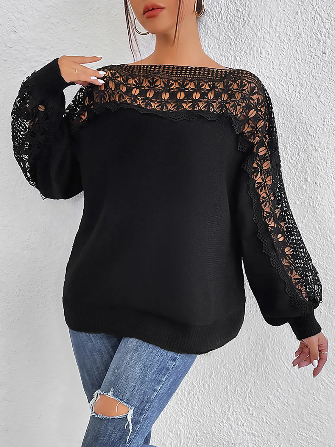 *APP EXCLUSIVE* Lace Trim Boat Neck Knit Top