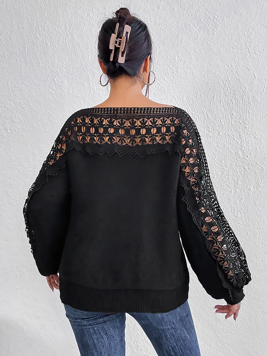 *APP EXCLUSIVE* Lace Trim Boat Neck Knit Top