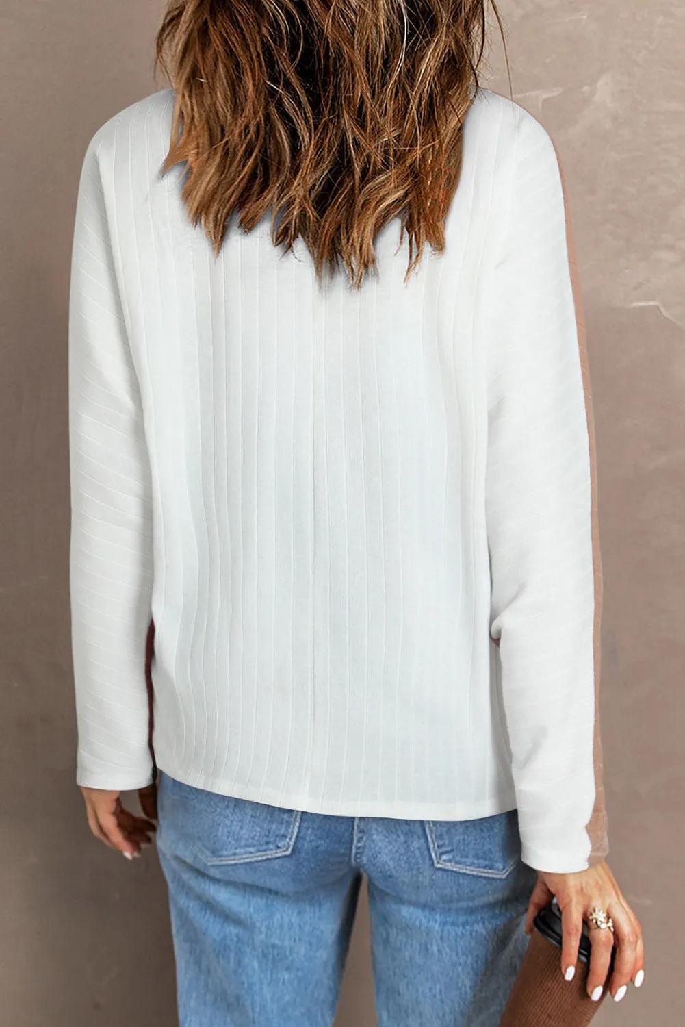 Apricot Striped Ribbed Dolman Knit Top
