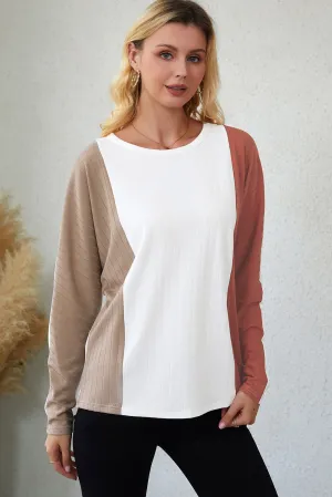 Apricot Striped Ribbed Dolman Knit Top