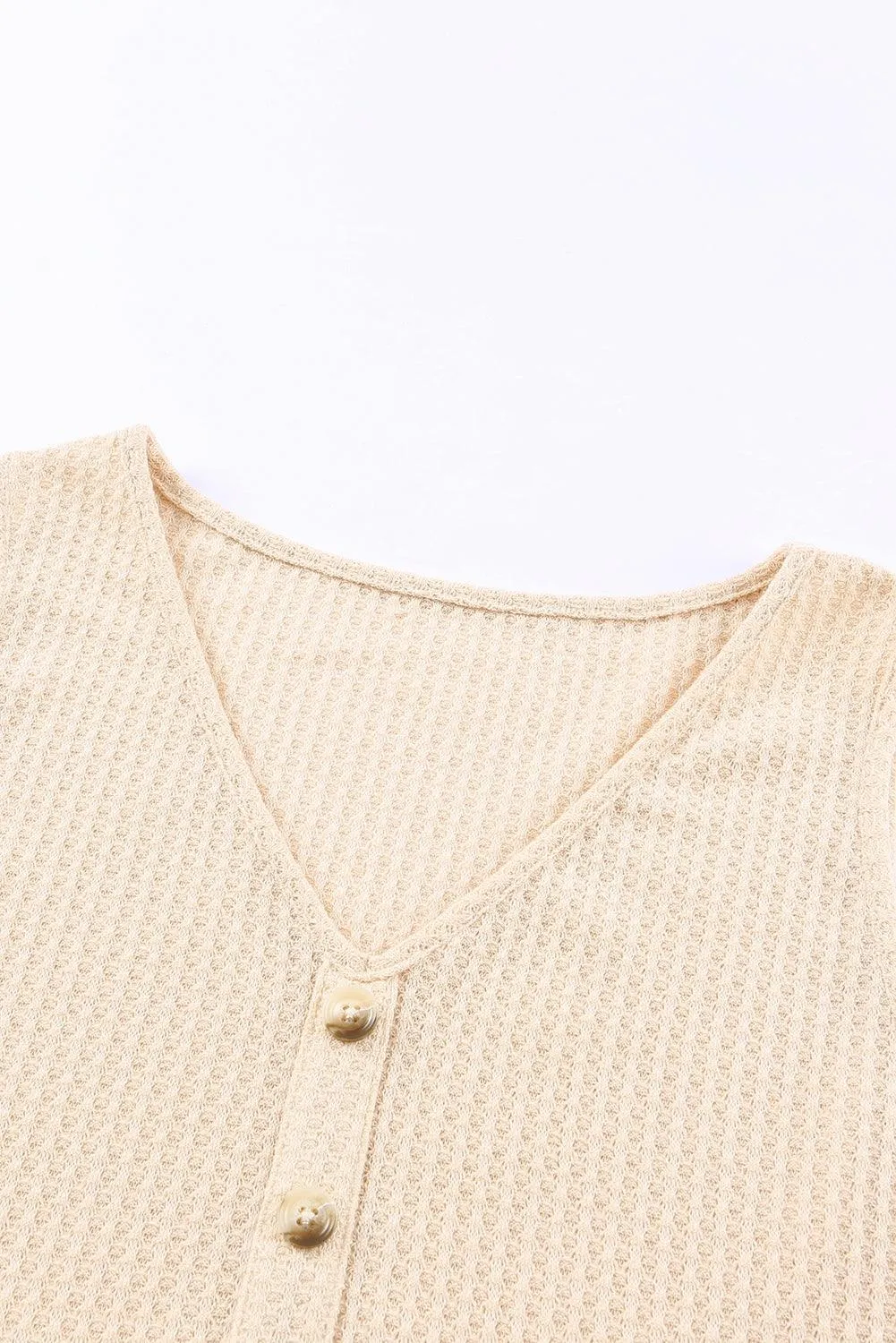 Apricot Waffle Knit Button Ruffled Casual Tank Top for Women