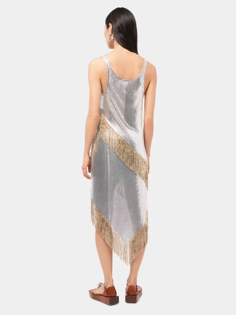 Asymmetrical Chainmail Top with Metallic Fringes