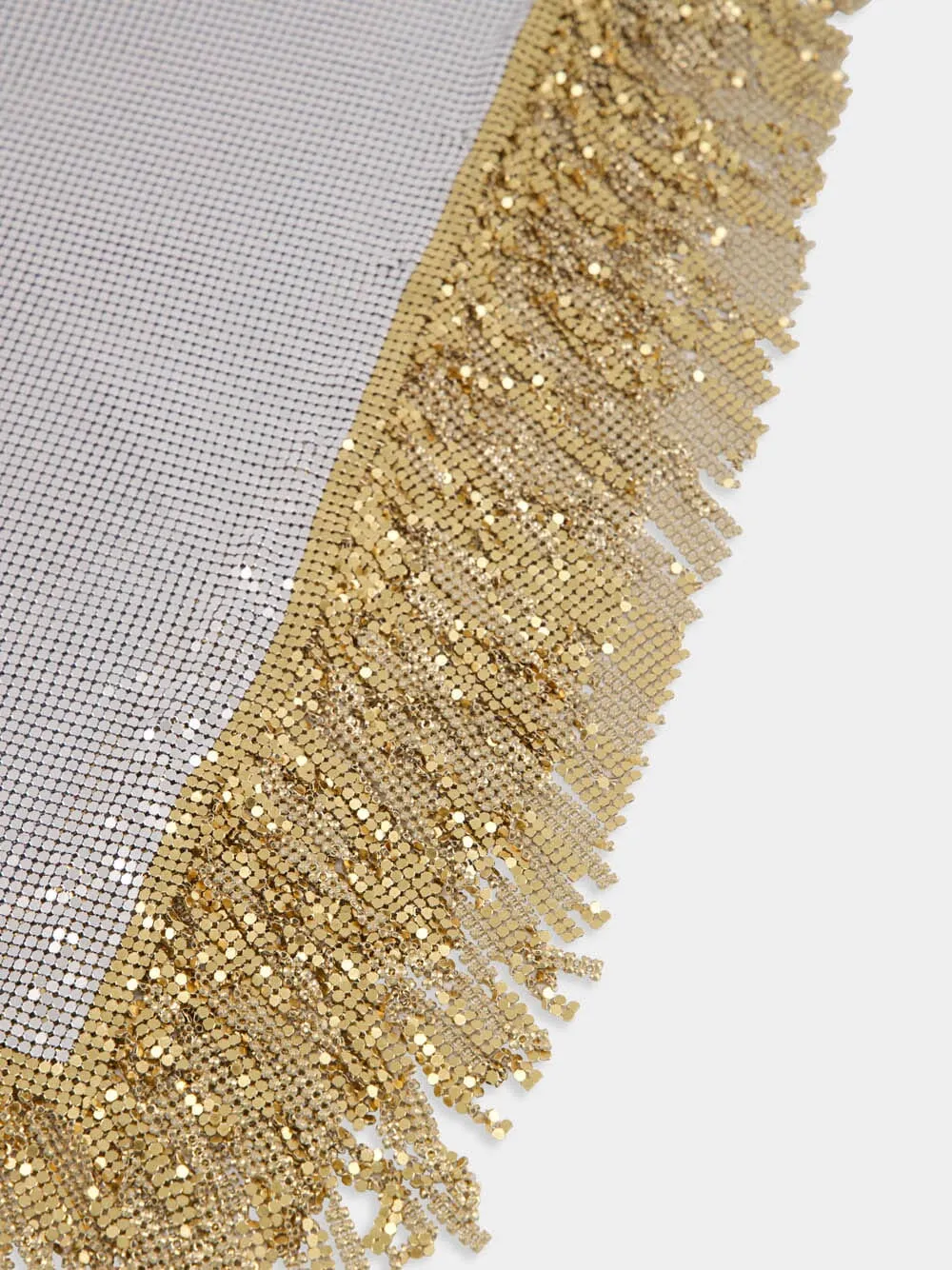 Asymmetrical Chainmail Top with Metallic Fringes