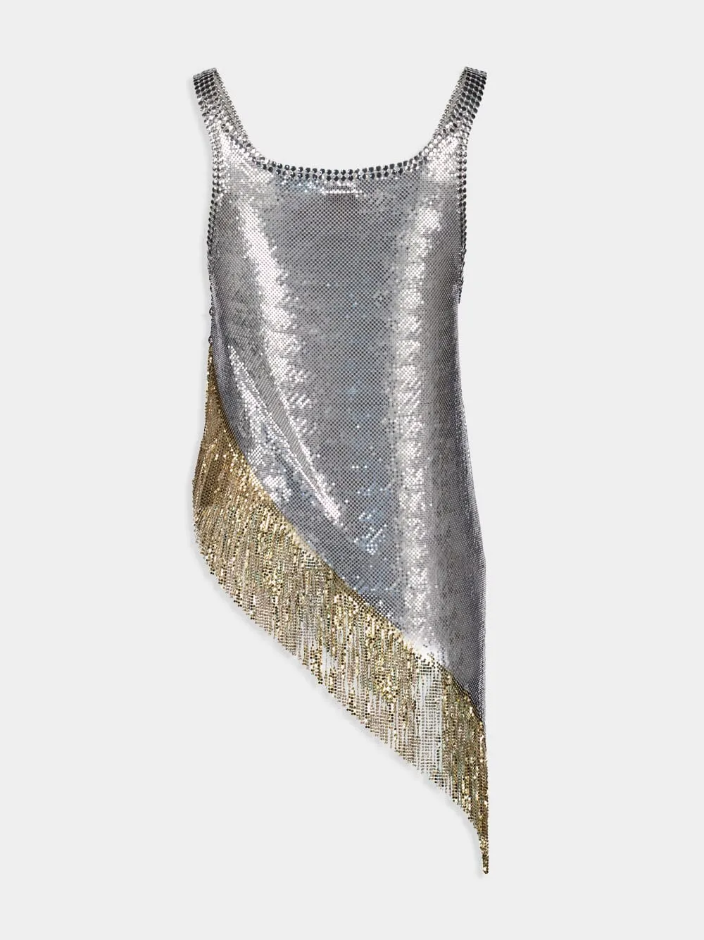 Asymmetrical Chainmail Top with Metallic Fringes
