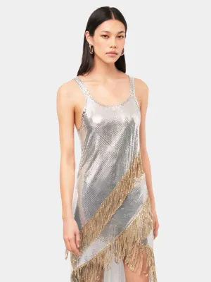 Asymmetrical Chainmail Top with Metallic Fringes