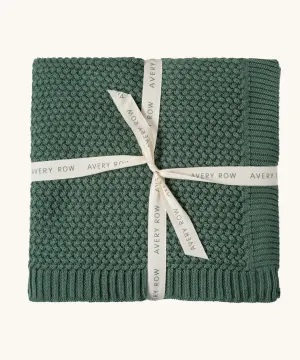 Avery Row Plait Knit Baby Blanket - Pine Green