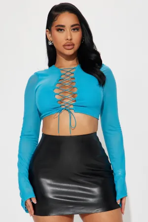 Aviva Lace Up Top - Aqua