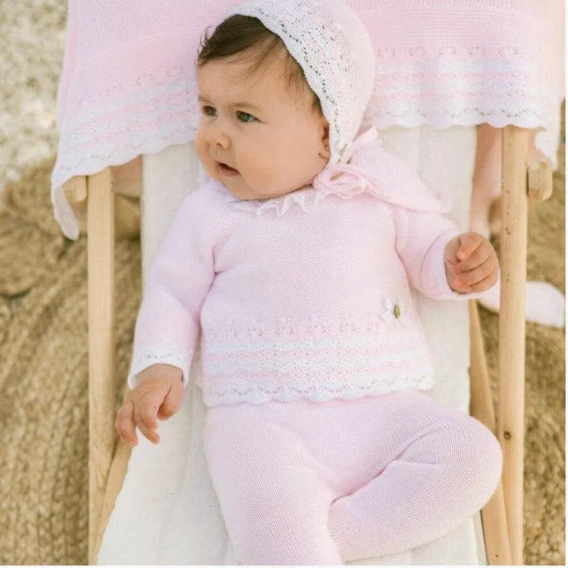 Baby Girls Pink Aura Lace Collar Cotton Knit Set