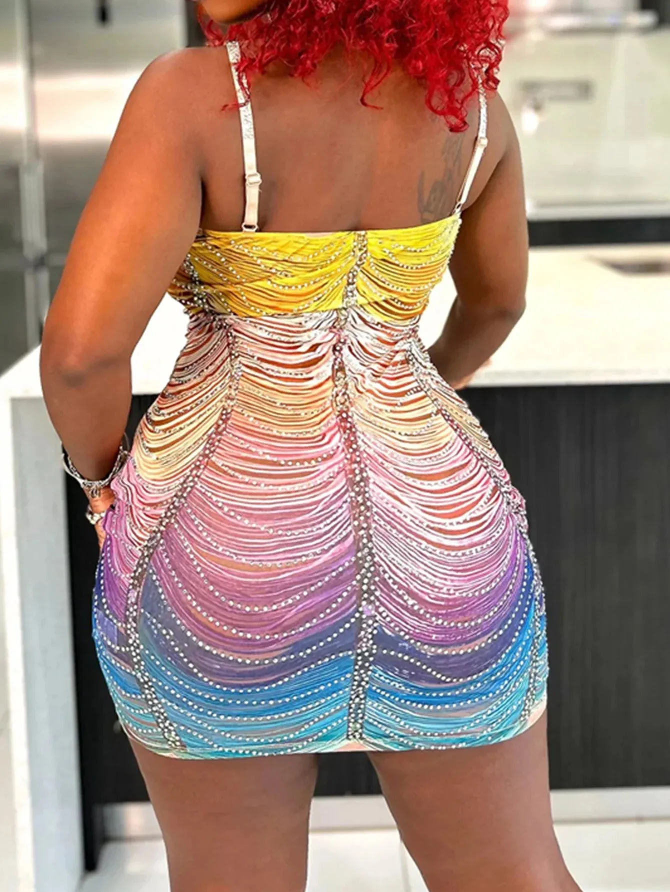 Backless Rhinestone Bodycon Mini-Dress