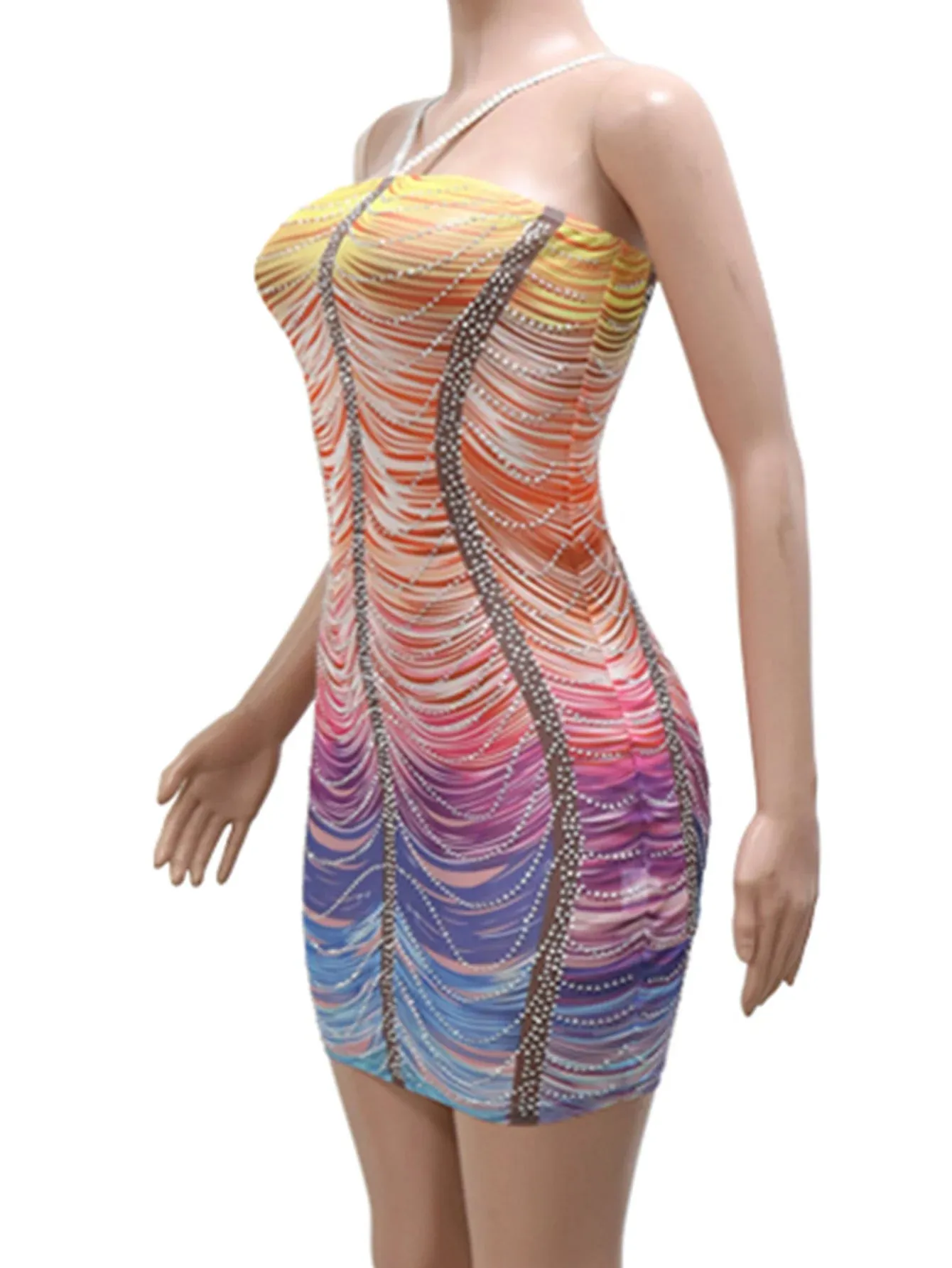 Backless Rhinestone Bodycon Mini-Dress